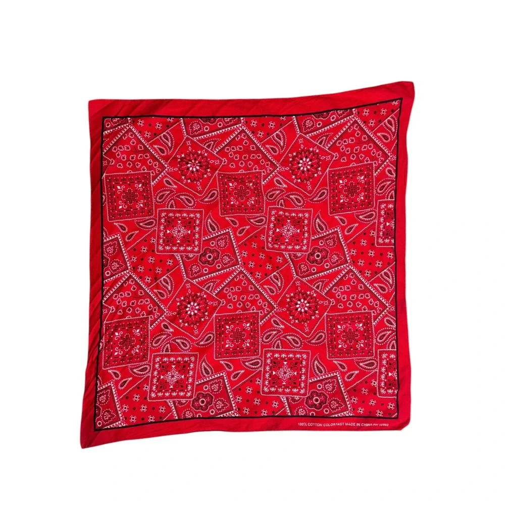 Vintage Red Paisley Geometric 100% Cotton Bandana Scarf RN 13960 21x21